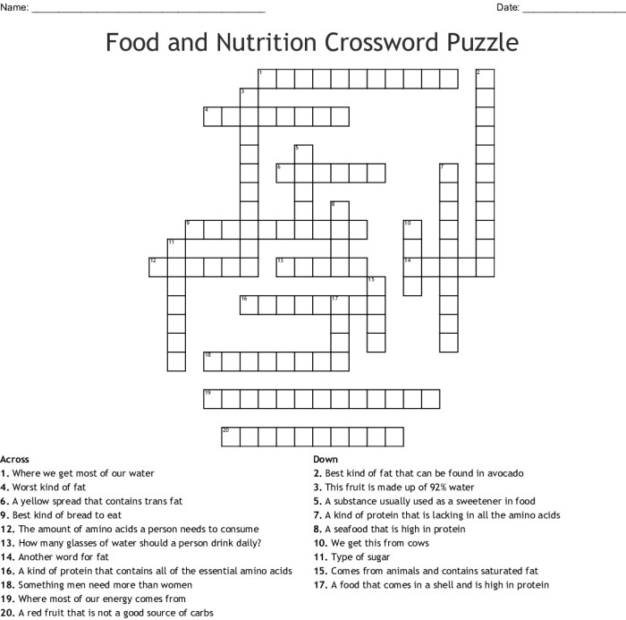 Nutrition crossword puzzle answers pdf