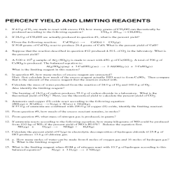 Stoichiometry and percent yield worksheet