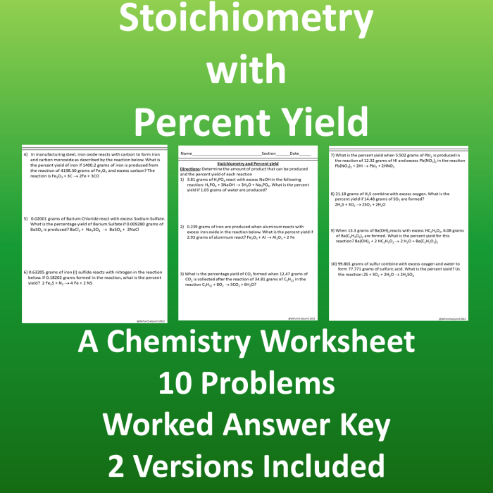 Stoichiometry and percent yield worksheet