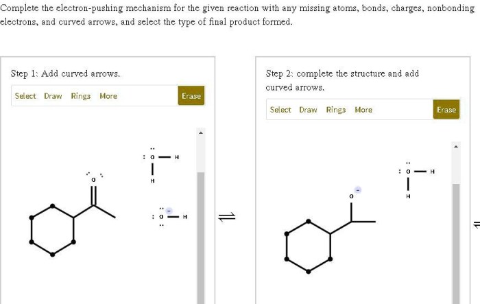 Complete the electron pushing mechanism for the given ether