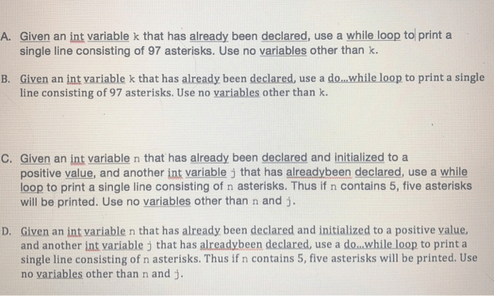 Given an int variable n that has already been declared